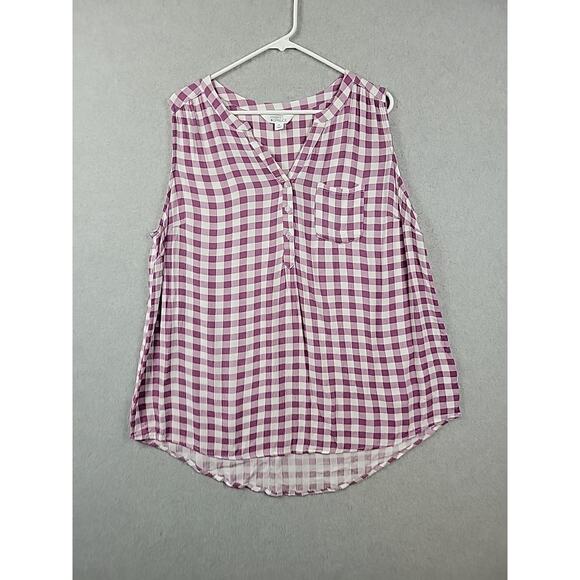 Market Spruce Purple White Gingham Sleeveless V Neck Tank Top Women's Plus 2X - Picture 1 of 12